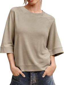 Sweat-shirt à col rond haut de gamme pour femme, le plus vendu, personnalisable OEM, vente en gros, manches trois-quarts, pull décontracté, fabricant de vêtements de mode - Product Image 4