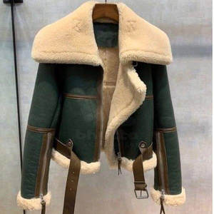 Chaquetas de cuero de borrego para mujer, ropa exterior de cuero cálida para la temporada fría, viajes y uso casual, chaquetas de cuero de borrego. - Product Image 6