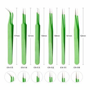แหนบมืออาชีพสำหรับต่อขนตา สีเขียว แบบตรง แบบโค้ง ปลายแหลม แหนบสแตนเลส ชุดแหนบความแม่นยำสูง - Product Image 2