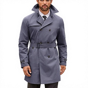 Manteau trench mi-long pour homme, double boutonnage, résistant à l'eau et au vent, qualité supérieure, veste tendance pour l'automne et l'hiver - Product Image 1