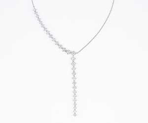 Collier Lariat Délicat en Y en Or Blanc 14K Plaqué Rhodium avec Diamant de Laboratoire, Luxe pour Femme - Meilleure Vente - Product Image 1