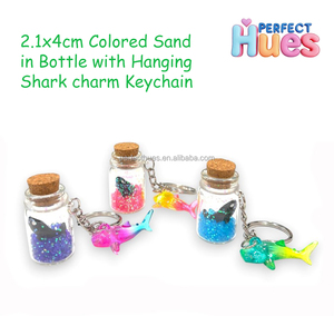 Cute Shark Charm Bottle Keychain with <b>Purple</b> <b>Glitter</b> and Cork Lid Acryl Animal Shape Zinc Alloy Ring - Product Image 2
