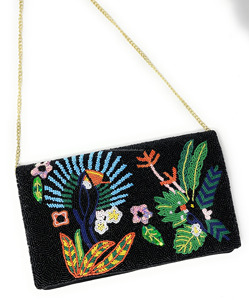 Sac à Main de Soirée Noir Brodé à la Main Durable Pliable Pleine Pochette Perroquet Tropical Conception Oiseau Exotique Élégant - Product Image 2