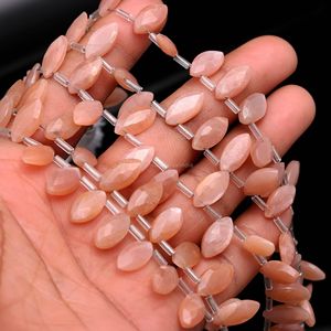 Perles de pierre de lune naturelle pêche facettées en forme de marquise, percées sur le côté, pour la fabrication de bijoux, 7x12MM 8x13mm, 8 pouces, vente en gros - Product Image 6
