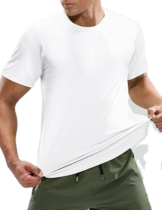 Camiseta Deportiva de Alta Calidad, Lisa, de Poliéster y Elastano, Manga Corta, Corte Regular, Dobladillo Curvo, Transpirable, Absorbe el Sudor, Elástica, para Gimnasio - Product Image 1