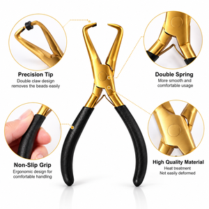 Kit d'outils de pose de perles pour extensions capillaires Or Rose, en acier inoxydable, avec pince de fermeture et d'élimination de micro-perles, enfileur de boucles ZetomedPro - Product Image 6