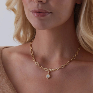 Luxury 18K <b>Solid</b> Gold Diamond Pendant <b>Necklace</b> Princess Cut Geometric Link Chain Women's Wedding Jewelry - Product Image 2