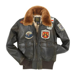 Men's <b>Leather</b> Bomber <b>Jacket</b> Fur Collar Embroidered Patches Zipper Closure <b>Winter</b> Moto Style PU <b>Leather</b> Polyester Wadding - Product Image 1