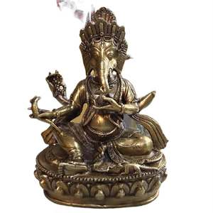 Figurine de Ganesha en laiton, artisanale, décoration religieuse pour la maison, artisanat métallique, plaqué or, gravure en relief - Product Image 5
