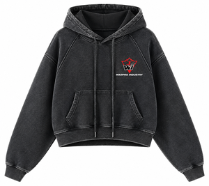 Sweat-shirt à capuche court noir délavé sur mesure pour hommes, coupe régulière, style streetwear, avec poche kangourou, 100 % coton, vente en gros - Product Image 1