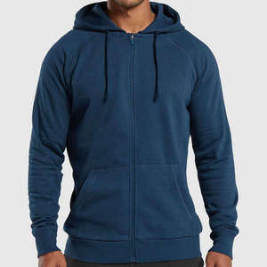 <b>Men's</b> Navy <b>Blue</b> Hooded Zip-Up Sweatshirt 100% Cotton Fleece Regular Fit Solid Color Casual Autumn Wear - Product Image 5