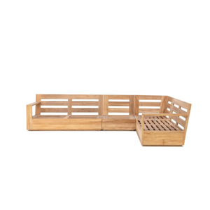 Conjunto de sofás de jardín de estilo lujoso con estructura de madera con listones y cojines beige para muebles de restaurante. - Product Image 5