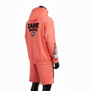 Conjunto de Sudadera con Capucha y Pantalones Cortos de Felpa Coral para Hombre, Mezcla de Algodón Premium, Estampado de Llamas, Logotipo Personalizado, Ropa Urbana - Product Image 5