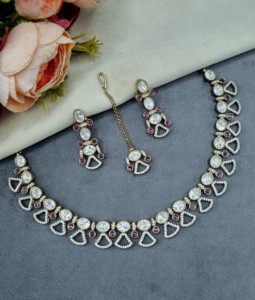 Modern Ethnic Geometric Cut Kundan <b>Necklace</b> <b>Set</b> With Matching Earring For Women Wedding Jewelry Traditional <b>Indian</b> Party Jewelry - Product Image 3