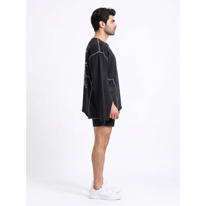 เสื้อยืดคอตตอนเนื้อหนัก 380GSM ทรงไหล่ตกแบบอสมมาตรสำหรับผู้ชาย สไตล์ไซเบอร์พังก์ สตรีทแวร์ เทคแวร์ พร้อมโลโก้แบบกำหนดเอง (OEM) - Product Image 3