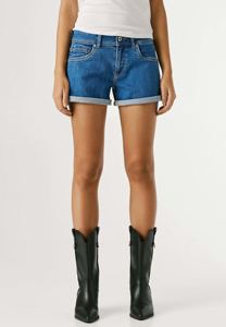 Shorts en jean bleu foncé pour femme, taille mi-haute, ourlet roulé, décontractés et chics pour l'été – Vente en gros, personnalisation disponible - Product Image 5