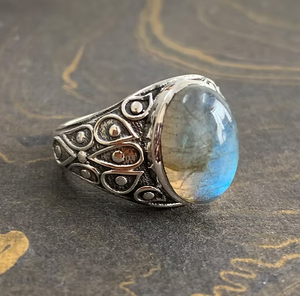 Vintage 925 Sterling Silver <b>Labradorite</b> Gemstone Statement <b>Ring</b> February Birthstone Unique Jewelry For Every Day - Product Image 5