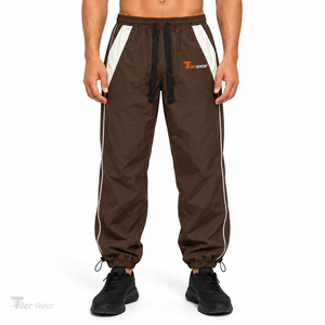 Jiiier Wear Men Windproof Color Blocked Pants Side Stripe Drawstring <b>Elastic</b> <b>Waist</b> Jogger Windbreaker <b>Trousers</b> - Product Image 1