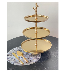Soporte para Pastel de 3 Niveles, Hecho a Mano, con Hojas de Metal Dorado Fundido, Ecológico, Centro de Mesa Decorativo para Hogar, Hotel, Comedor, Regalos - Product Image 3