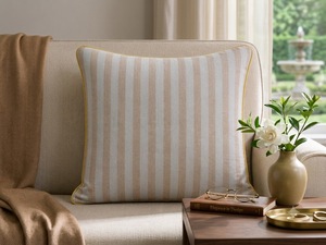 100% Linen Yarn Dyed Striped Cushion Cover Luxury Decorative Throw Pillow Cover with Contrast Piping for <b>Sofa</b>, <b>Bed</b> & Home Decor - Product Image 2