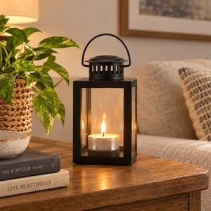 <b>Black</b> Steel <b>Lantern</b> <b>With</b> Tealight <b>Candle</b> Holder Portable Home Decoration - Product Image 2