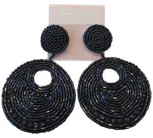Pendientes colgantes circulares con cuentas negras para mujer, aretes redondos llamativos, joyería de moda - Product Image 1