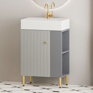 21.6\" Open Shelf Bathroom Vanity with Soft Closing Door Ceramic Sink & Cloakroom Storage Cabinet Right <b>Side</b> - Product Image 1