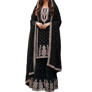 Robe de mariée pakistanaise très demandée, Salwar Dupatta blanc et noir en rayonne à séchage rapide, Salwar Kameez pour les fêtes et les festivals - Product Image 1