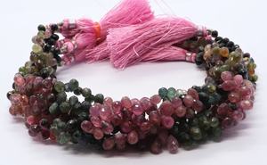Perles en tourmaline naturelle multicolores facettées en forme de larme, taille 4x6 mm, perles goutte multicolores, brin de 8 pouces, perles de haute qualité - Product Image 6