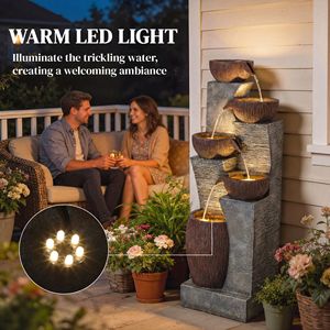Fontana da Giardino Stile Europeo, Alta 130 cm, a 5 Livelli con Cascata e Luci LED, in Pietra - Product Image 5