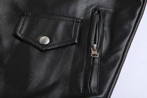 Veste d'hiver en cuir et toile de haute qualité pour homme, coupe-vent, respirante, finition unie, col montant, couleur unie sur le devant - Product Image 4