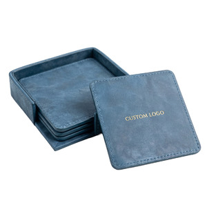 ชุดจานรองแก้วหนังทรงสี่เหลี่ยมพร้อมที่วาง  จานรองแก้วหนัง PU สำหรับ OEM ODM  แบบกำหนดเองได้ สำหรับโรงแรม ร้านอาหาร - Product Image 1