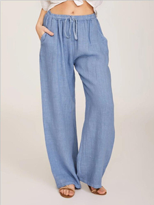 Women's 100% Cotton Wide Leg Pants High Waist Zipper Fly Loose Fit Full Length Solid Color Casual Summer Breathable Quick Dry - Product Image 5