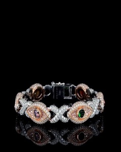 Nouveau design Bracelet cubain infini vert 12 mm, style rappeur, avec motifs marquise et yeux maléfiques, entièrement serti de moissanite - Product Image 1