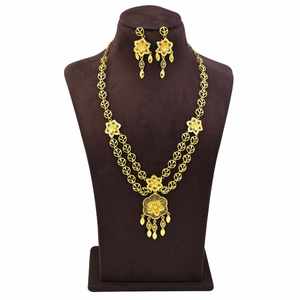 เครื่องประดับแฟชั่นขายส่ง ทองชุบ 14K 18K 24K ไมครอน ชุดสร้อยคอยาวแบบเจ้าสาวตุรกี สไตล์ดูไบ ชุดเครื่องประดับแบบดั้งเดิม - Product Image 1