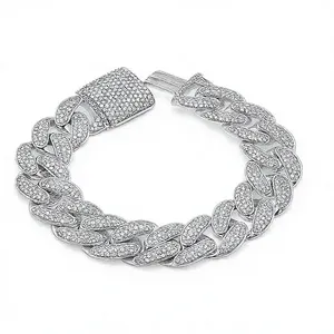 Pulsera de Eslabones Cubanos de Alta Gama con Micro Pavé de Diamantes, Diseño Hip Hop Bling, Lujo, Oro 14K, Bañada en Rodio, Regalo - Product Image 1