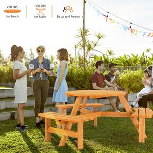 Tavolo da Picnic in Legno per 6 Persone con 3 Panche Integrate, Ideale per Veranda, Giardino, Patio o Parco - Product Image 4
