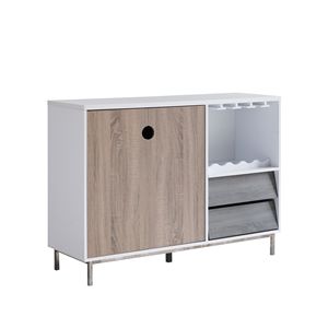 Distressed <b>Grey</b> Wooden Display Rack with Drawer White and Dark Taupe Holds 6 Wine Glasses Elegant Wine Rack <b>Cabinet</b> - Product Image 3