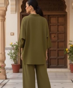 Women's Regular Fit Solid Button Silk Eco-Friendly Breathable Quick Dry 2-Piece Co-ord <b>Sets</b> - Product Image 1