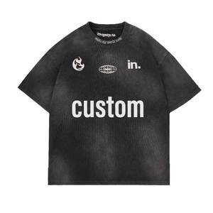 Camiseta Extra Grande con Estampado Personalizado para Hombre, Estilo Urbano, Cuello Redondo, Tejida, con Patrón de Letras Negras, Manga Corta, Transpirable - Product Image 1