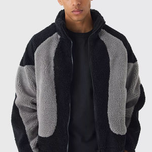 Custom Logo Hooded Stand Collar Patchwork Corduroy <b>Jacket</b> Men Premium Zip up Winter Warm Casual Streetwear Outerwear Apparel - Product Image 2