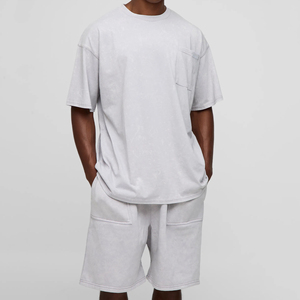 Ensemble T-shirt et short décontracté pour homme, prix de gros 2026, logo personnalisé, impression par transfert thermique, 100 % fibre de bambou tricotée, séchage rapide - Product Image 1