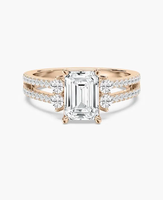 Bague de fiançailles classique pour femme en or rose 14 carats avec diamant taille émeraude de 1,50 carat, couleur F, pureté VS1, certifié IGI, et diamant d'accentuation solitaire
