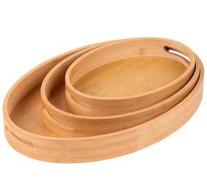 Elegant Oval Bamboo Serving Tray Set Handles Scenic Pattern Modern Design-Eco-Friendly Platters for Catering Hospitality. - Product Image 1