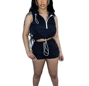 2025 printemps été personnalisé Shorts coupe-vent fermeture éclair Streetwear 2 deux pièces coupe-vent hommes ensembles courts - Product Image 3