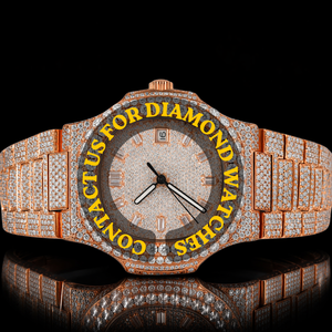 Nuevo Reloj de Lujo Personalizado de Diseño Moderno para Hombre, Completamente Cubierto de Diamantes, de Acero Inoxidable con Esfera de Cristal y Diamantes Moissanite - Product Image 1