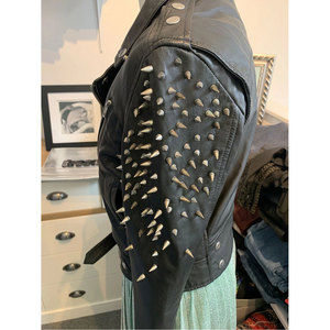 Handmade <b>Gothic</b> Streetwear Studded Leather <b>Jacket</b> Slim Fit Asymmetrical Zip Black Biker <b>Jacket</b> Heavy Metal Spiked - Product Image 2