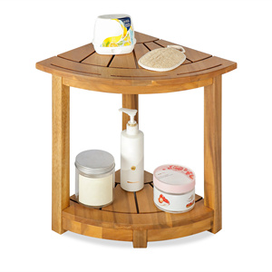 Acacia Wood Corner <b>Stool</b> Designed With Space Saving Shape And Solid Construction Ideal For Bathroom Shower And <b>Small</b> Spaces - Product Image 1
