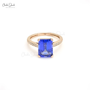 Popular Supplier Natural 3 Ctw Octagon Cut Tanzanite Gemstone <b>Ring</b> in 14k Rose Gold Diamond Wedding <b>Statement</b> <b>Ring</b> For Her - Product Image 4