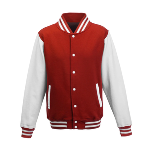 Blouson universitaire homme rouge et blanc, col mandarin, boutons recouverts, coupe droite, couleurs personnalisables, en toile coupe-vent, idéal pour l'hiver - Product Image 1